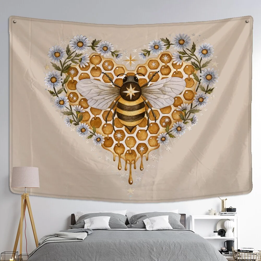 Bee Floral Tapestry Wall Hanging Daisy Bohemian Hippie Witchcraft Plant Bedroom Ins Style Dormitory Home Decor