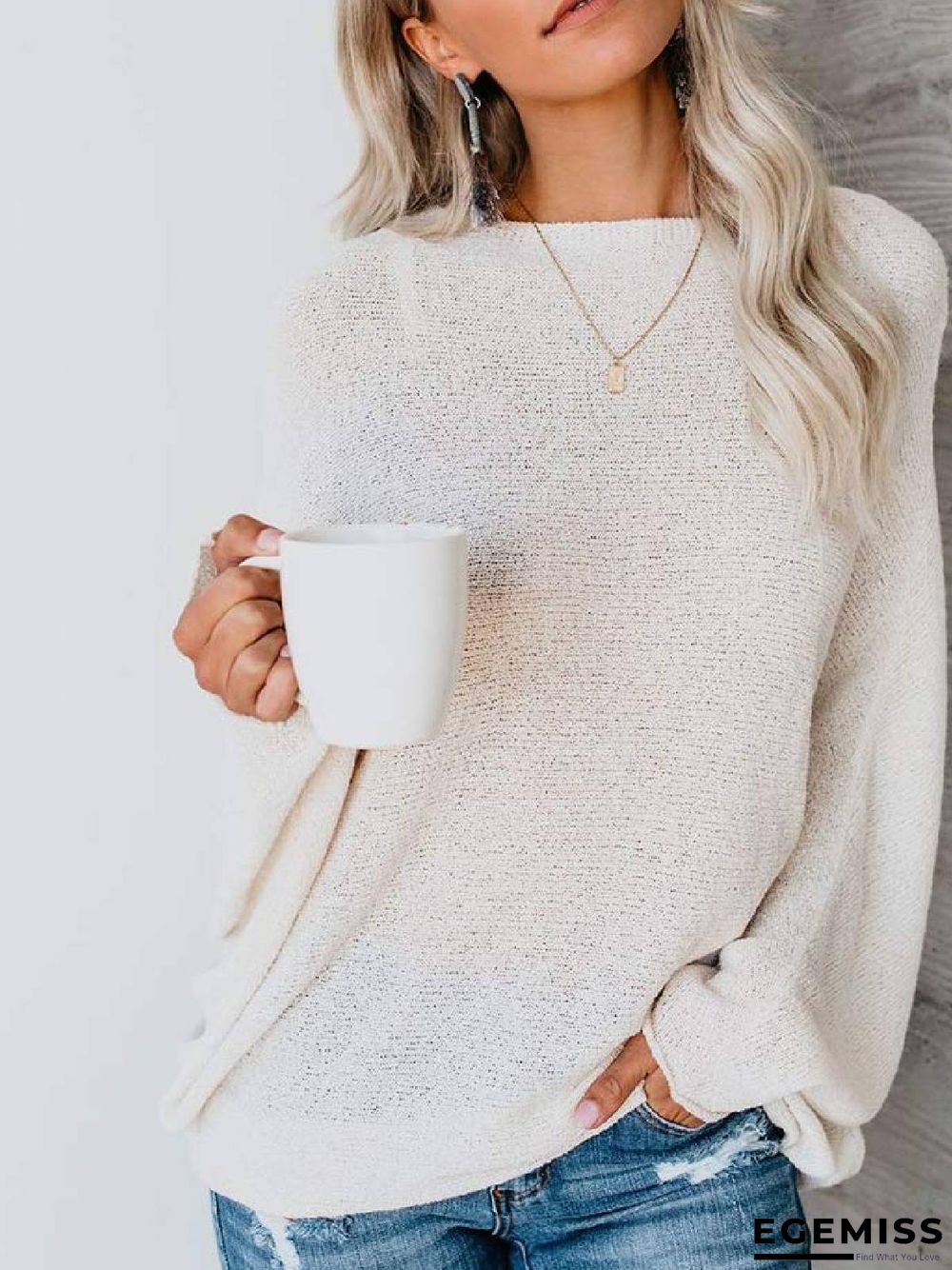 Long Sleeve Round Neck Cotton-Blend Shirts & Tops | EGEMISS