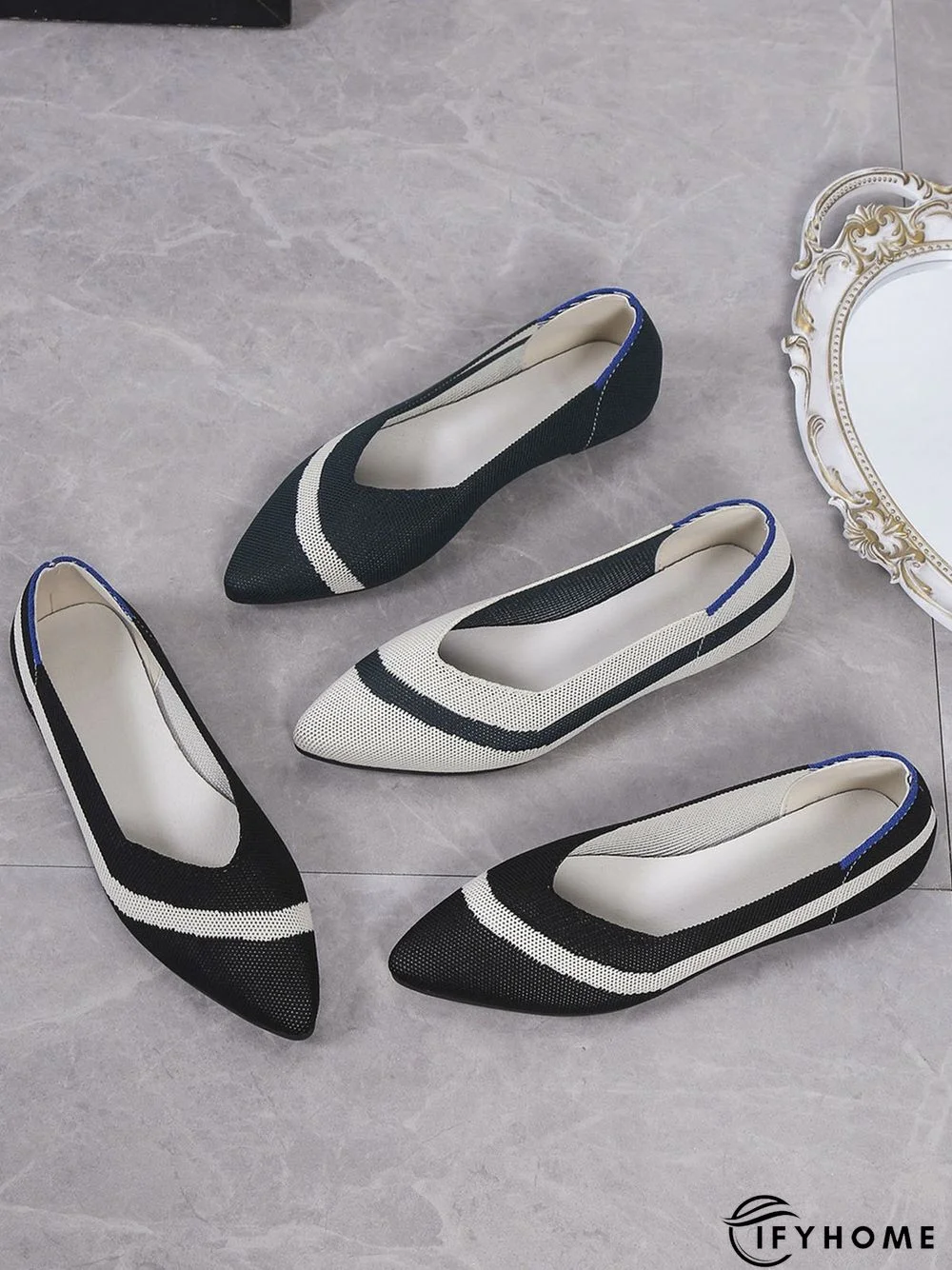 Trendy Knitted Color Contrast Pointed Toe Flats | IFYHOME