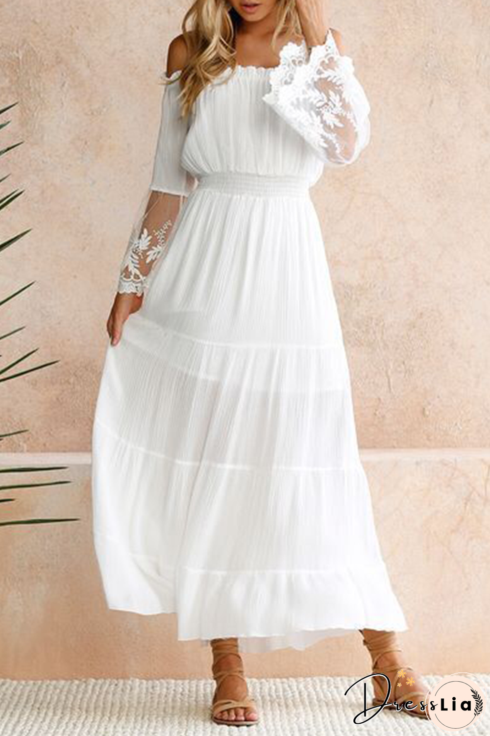 Fashion Elegant Solid Lace Split Joint Off the Shoulder A Line Dresses