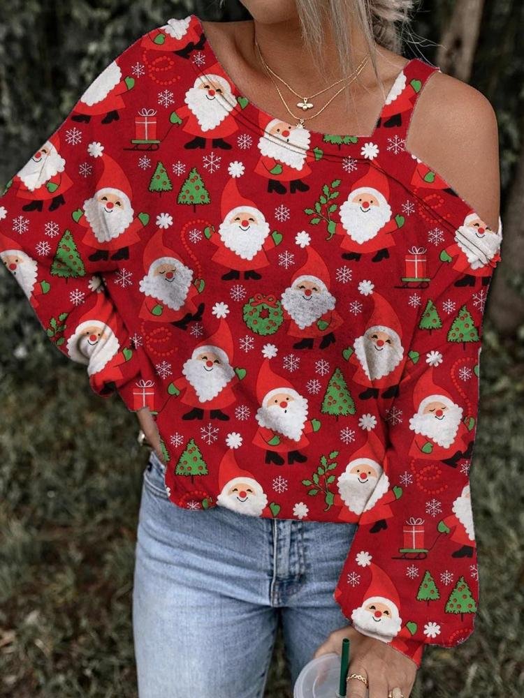 Women's Merry Christmas Santa Claus Snowflake Print Sweatshirt