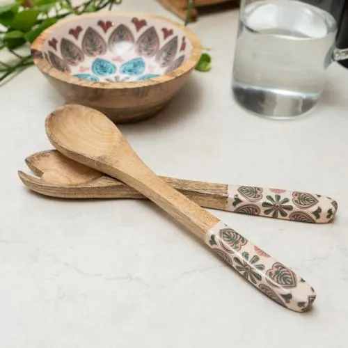 Mango Wood Spoon & Fork Set with Meze Enamel