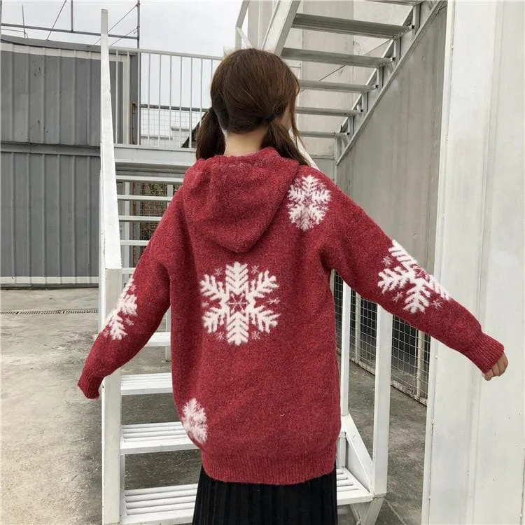 Red Christmas Snowflake Hoodie Sweater S12990