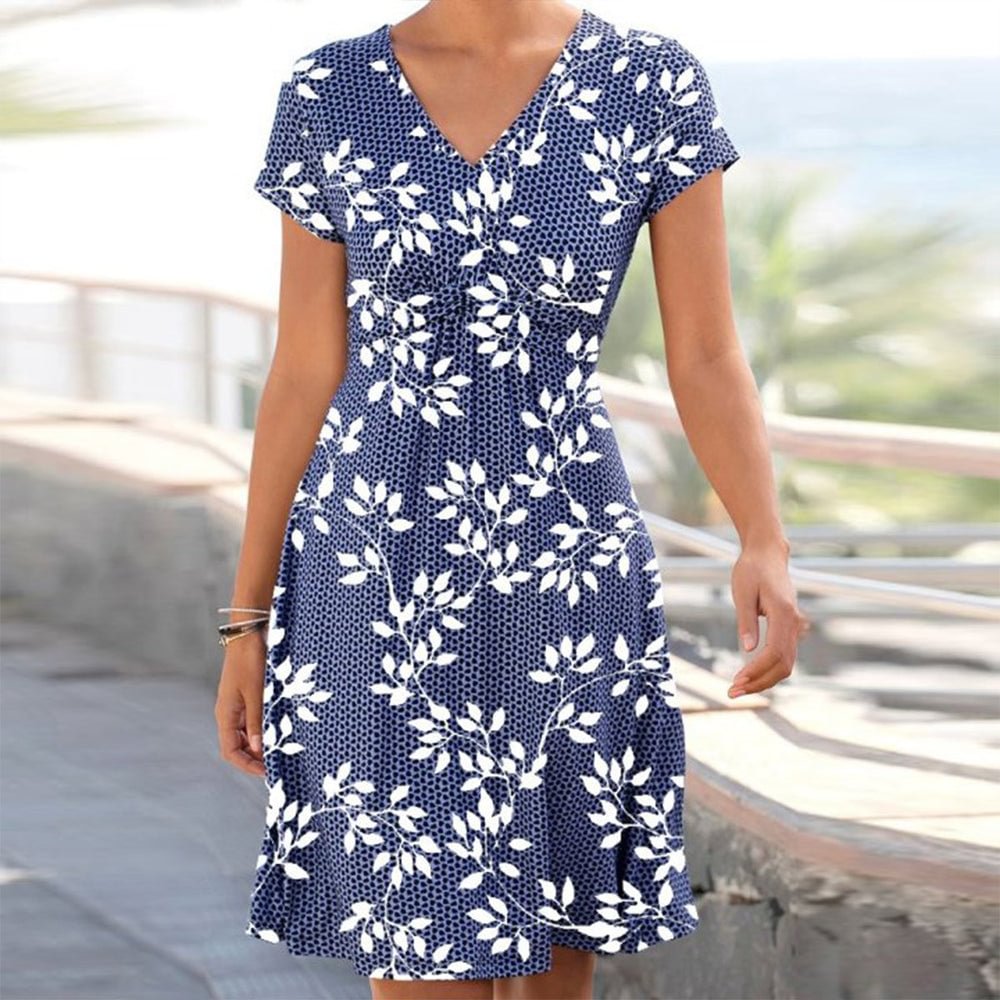 Stylish Print V-Neck Midi Dress