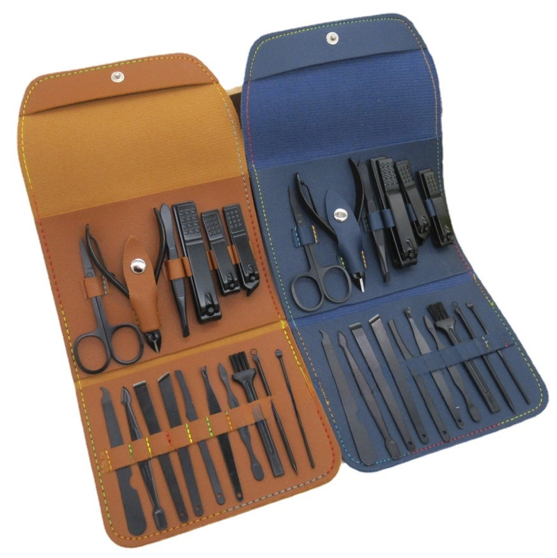 Spot Black 16-piece Set Nail Clippers Nail Clippers Manicure Tools Folding Bag Nail Clippers Set