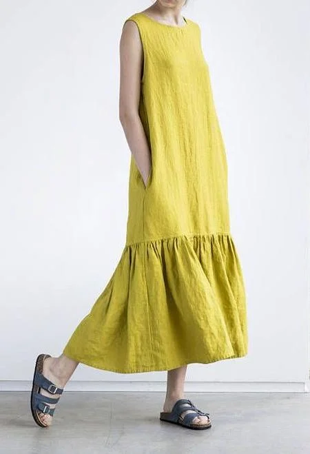 Plus Size Loose Midi Skirt Panel Ruffle Sleeveless Dress