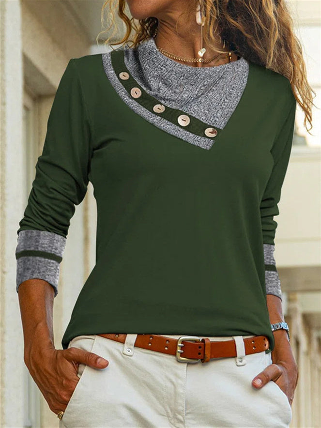 Women Long Sleeve V-neck Graphic Floral Printed Top