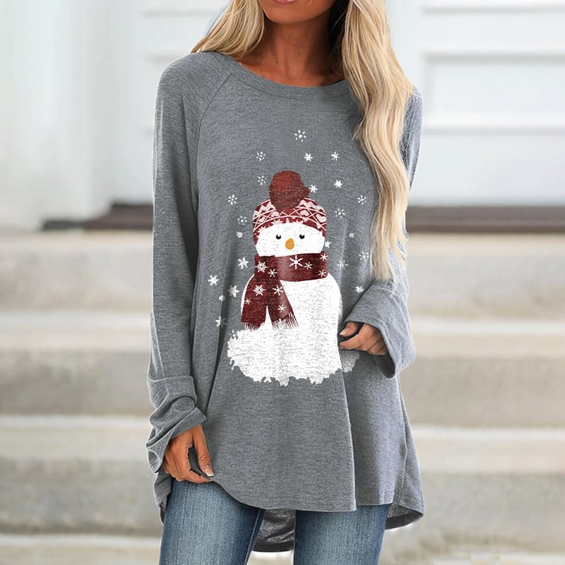 Christmas Snowman Printed Women's Loose T-shirt