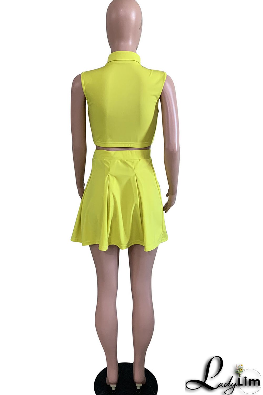 Black Casual Solid Split Joint Turndown Collar Sleeveless Two Pieces