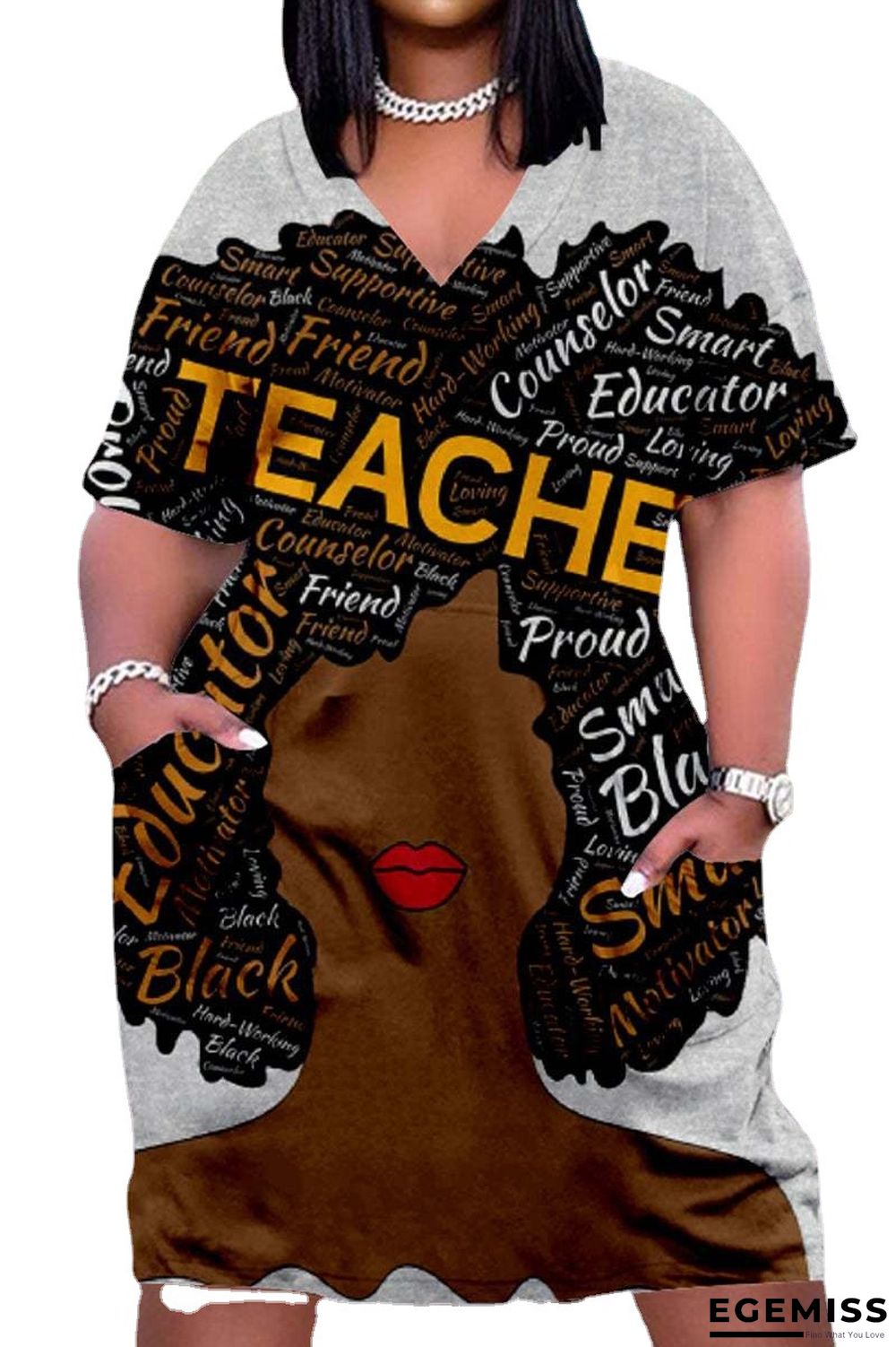 3D Printed Outdoor Fashion Casual Loose Plus Size Women's V-neck Sleeve Dress White Dresses | EGEMISS