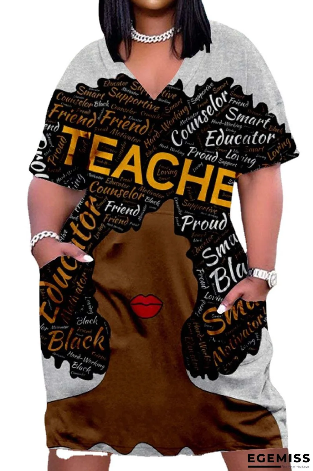 3D Printed Outdoor Fashion Casual Loose Plus Size Women's V-neck Sleeve Dress White Dresses | EGEMISS