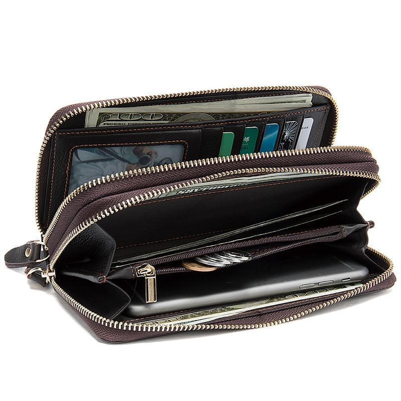 Men'S Simple Style Leather Zipper Retro Wallet