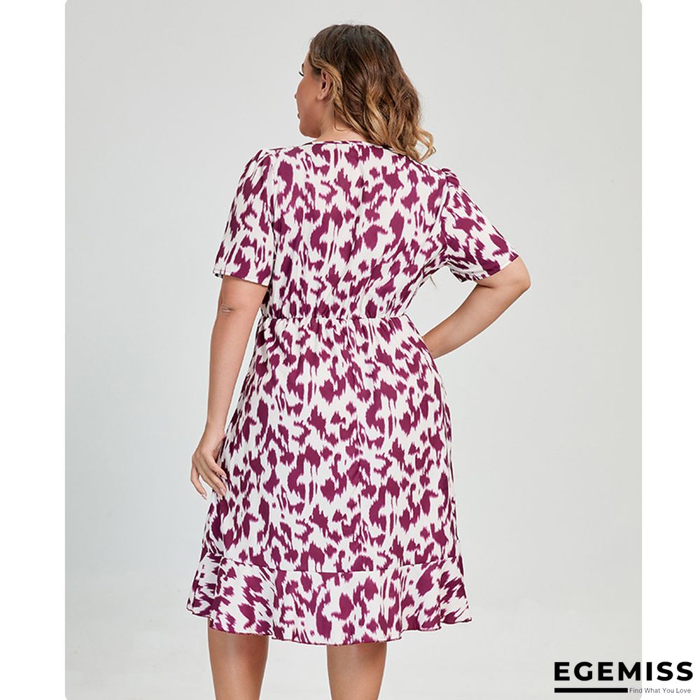Casual Leopard Print Short Sleeve Deep V-neck A-line Dress | EGEMISS