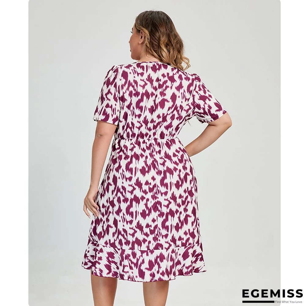 Casual Leopard Print Short Sleeve Deep V-neck A-line Dress | EGEMISS