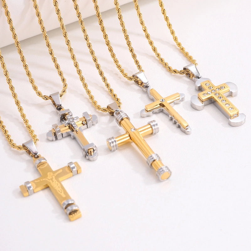 Retro Streetwear Cross Titanium Steel Plating Men’s Pendant Necklace