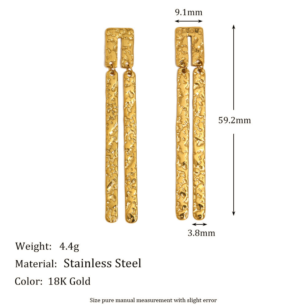 Fashionable Niche Personality Earrings Stainless Steel Plated 18K Gold Medieval French Small Gold Bar Earrings