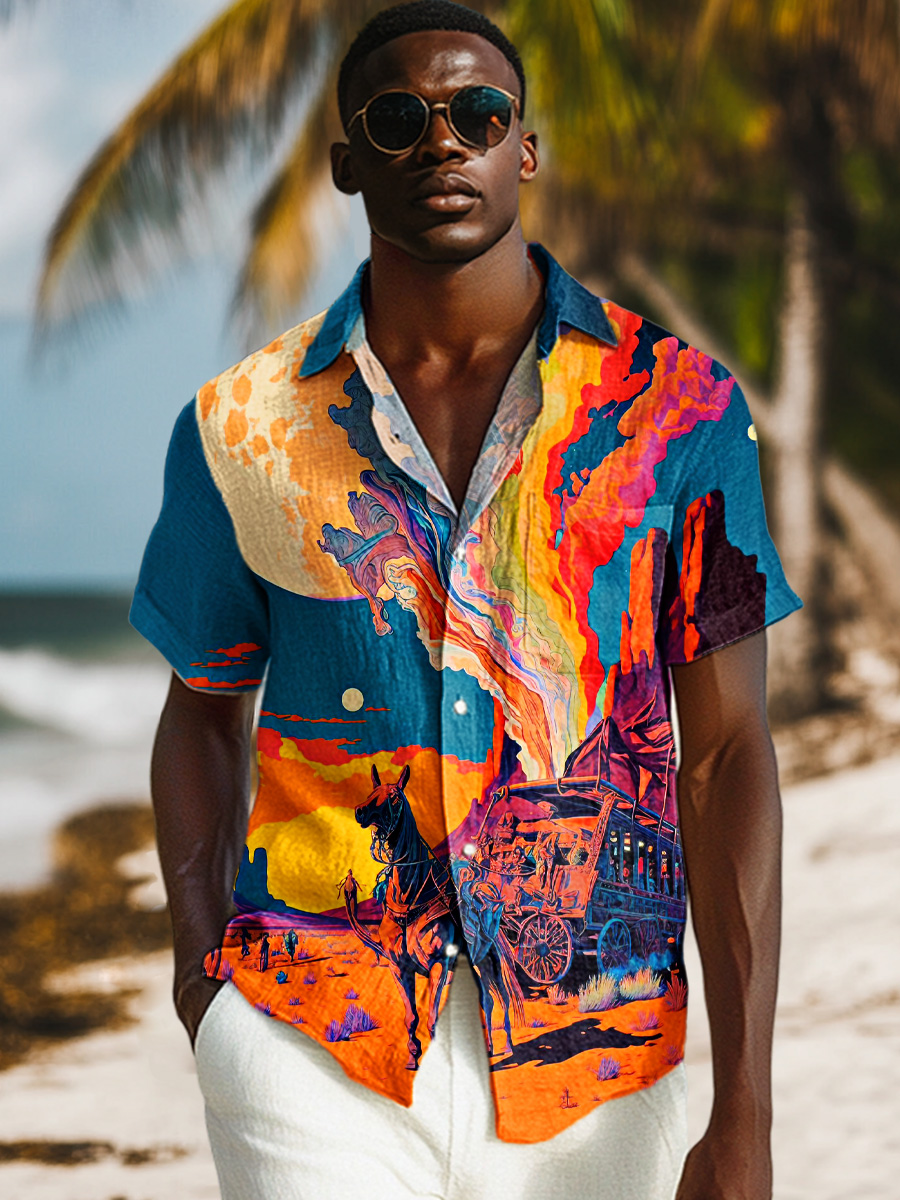 Wild West Wilderness Art Print Casual 100% Cotton Shirt