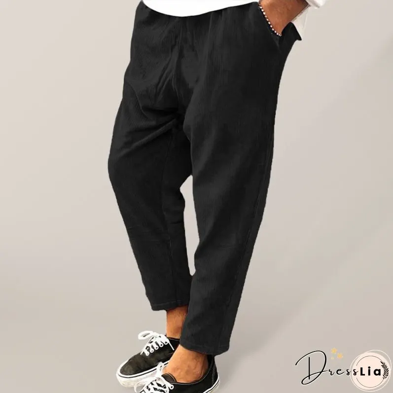 Men's Solid Color Crop Straight Leg Corduroy Pants