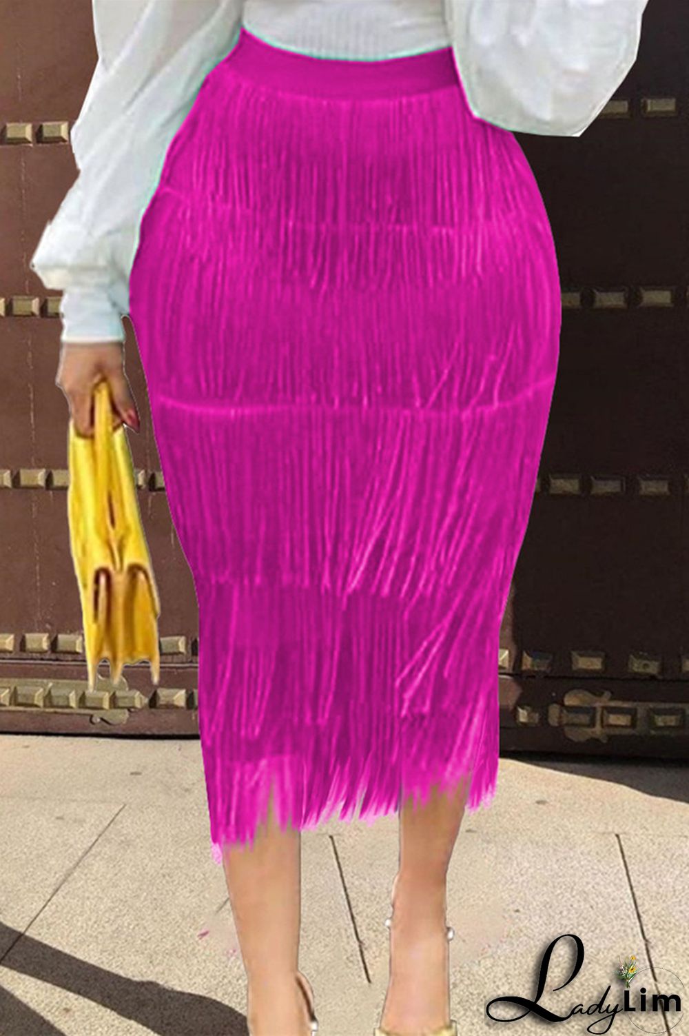 Black Fashion Solid Tassel Patchwork Regular High Waist Straight Solid Color Bottoms