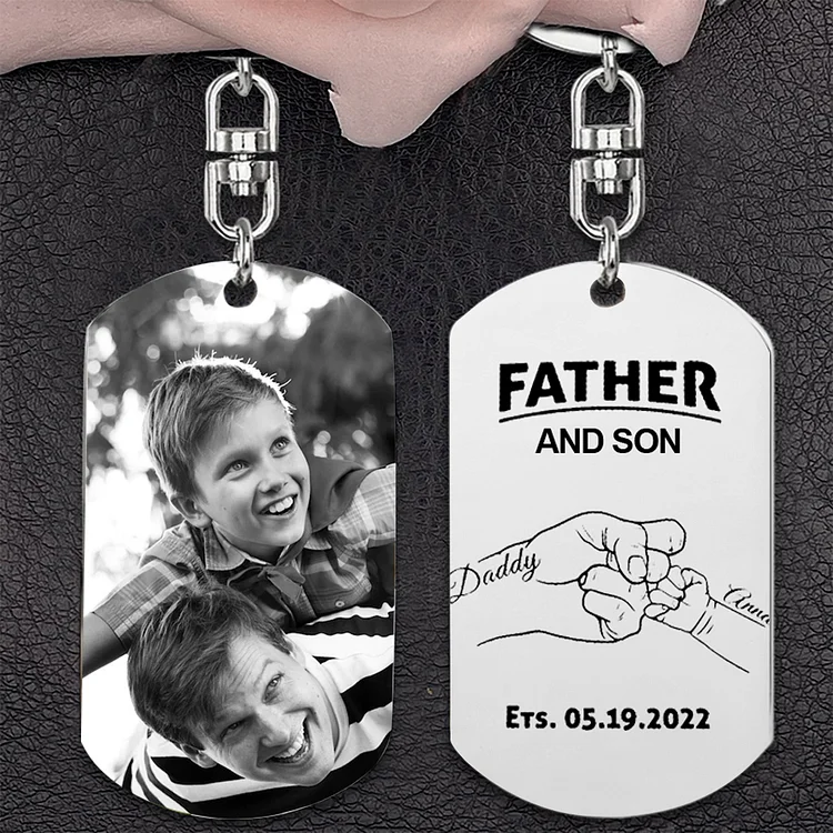Personalized Photo Keychain Gift For Dad-Custom Father and Son Keychain with Picture and Name-Special Gift For Father-Gift From Kids