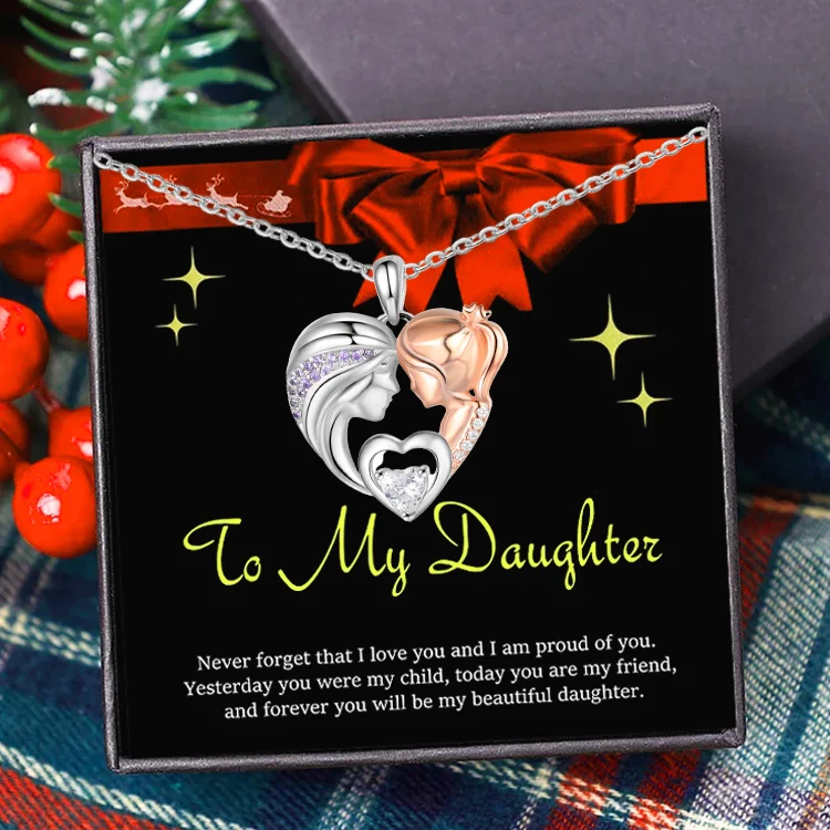 To My Daughter Necklace Set with Gift Card Gift Box-Mother and Daughter Necklace with Diamond Heart Pendant Necklace for Daughter
