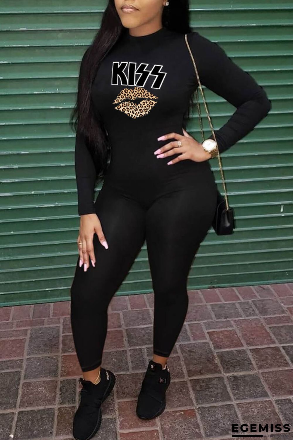 Black Casual Print O Neck Regular Jumpsuits | EGEMISS