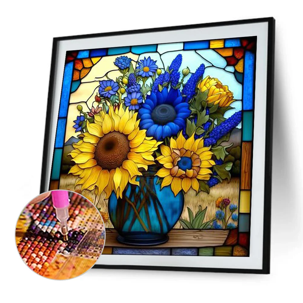 Diamond Painting - Full Round Drill - Stained Glass Sunflower(35*35cm)