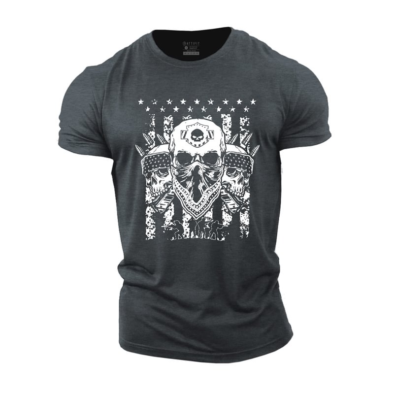 Cotton Flag Skull Graphic Men's T-shirts tacday