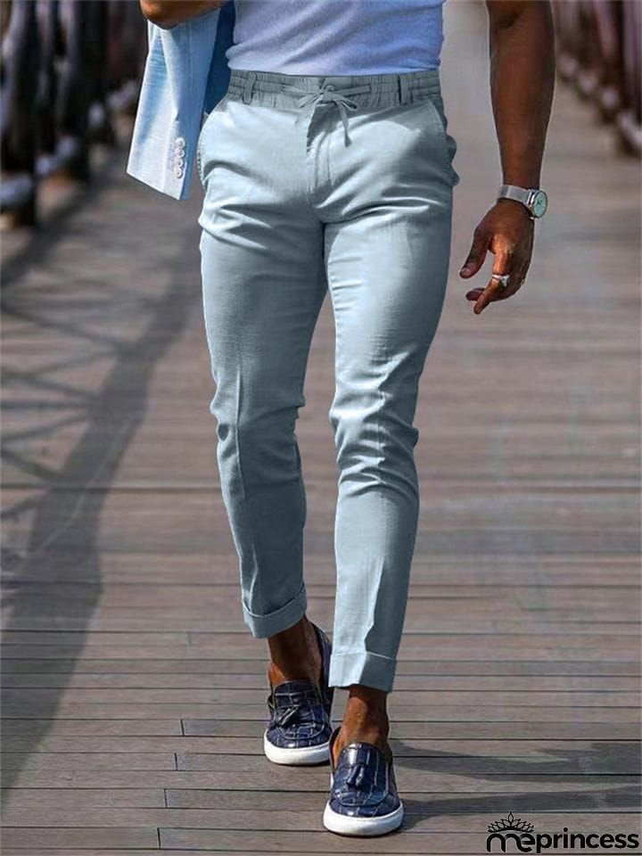 Men's Lace Up Elastic Waist Casual Business Pants