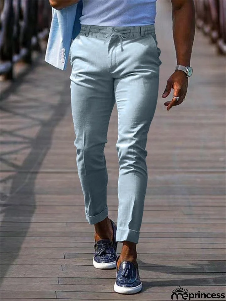 Men's Lace Up Elastic Waist Casual Business Pants