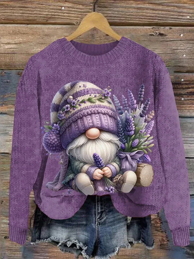Women's Alzheimer Purple Floral Gnome Sweater