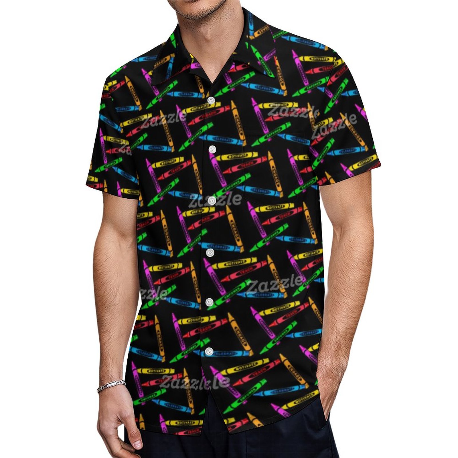 Colorful Motivational Crayon Pattern Hawaiian Shirt Mens Button Down Plus Size Tropical Hawaii Beach Shirts