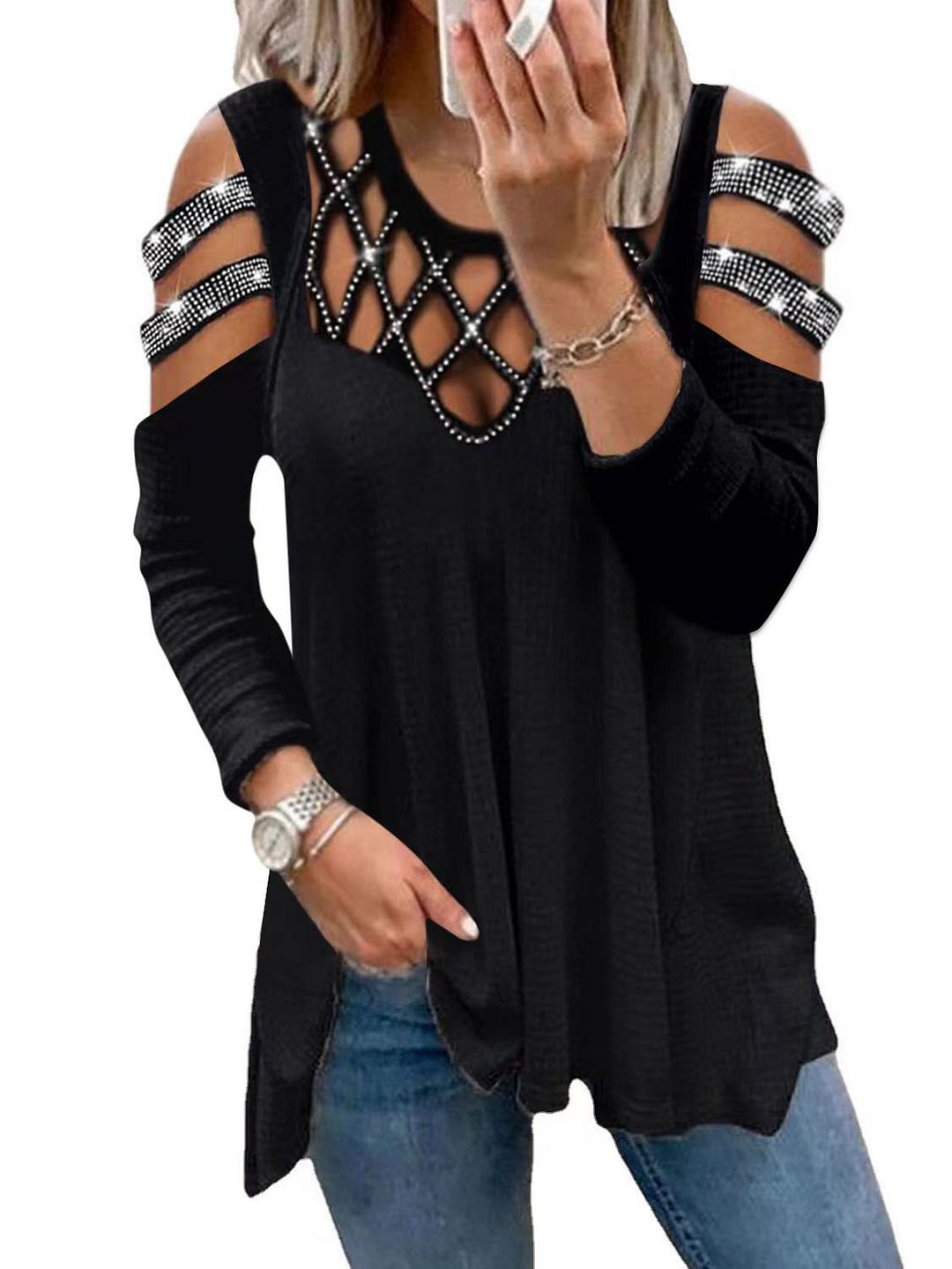 Hollow Hot Diamond Casual T-Shirt