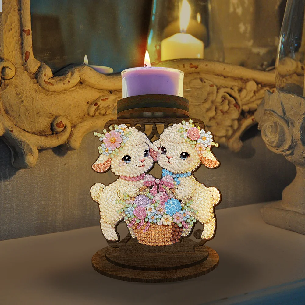 Easter Egg Lamb 5D DIY Diamond Painting Candle Holder Ornaments for Art Crafts
