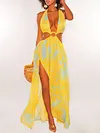 Plunging Irregular Clipping Empire Maxi Dress