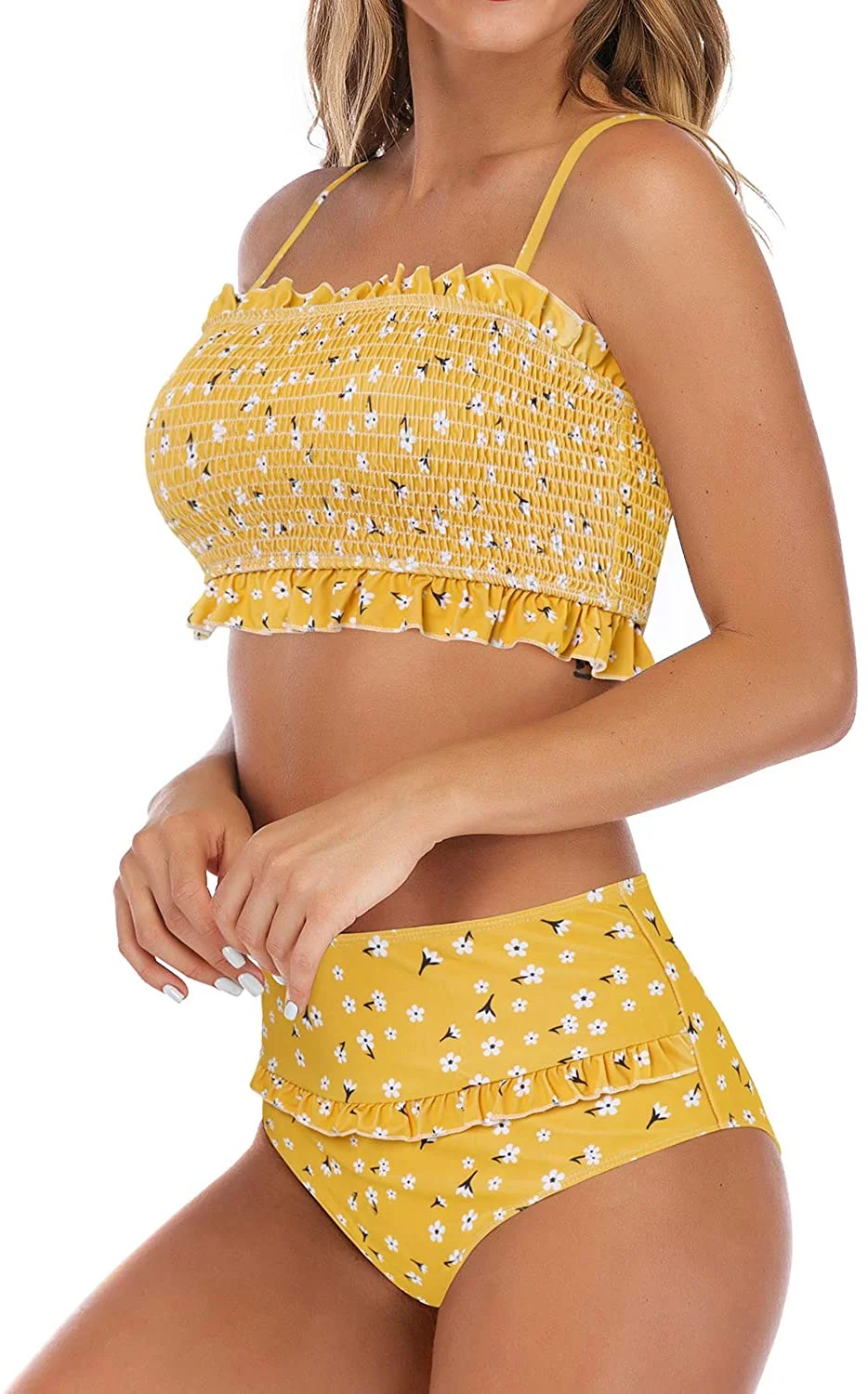 Women's Bandeau Ruffled Bikini Set Off Shoulder Smocked Swimsuit Bathing Suit