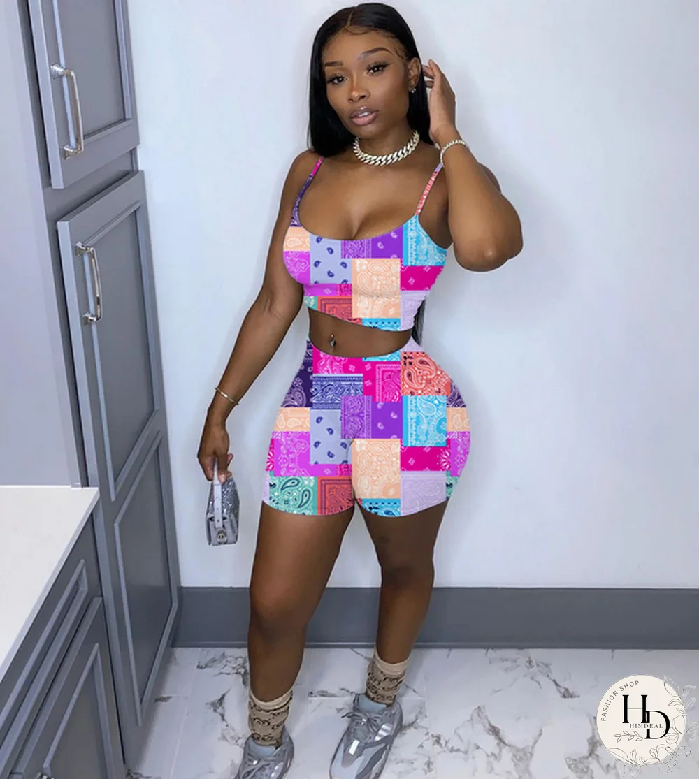 Graphic Bandana 2 Piece Tracksuit Set Women Printed Casual Sport Cute Sexy Club Outfits For Women Matching Sets Top Sets