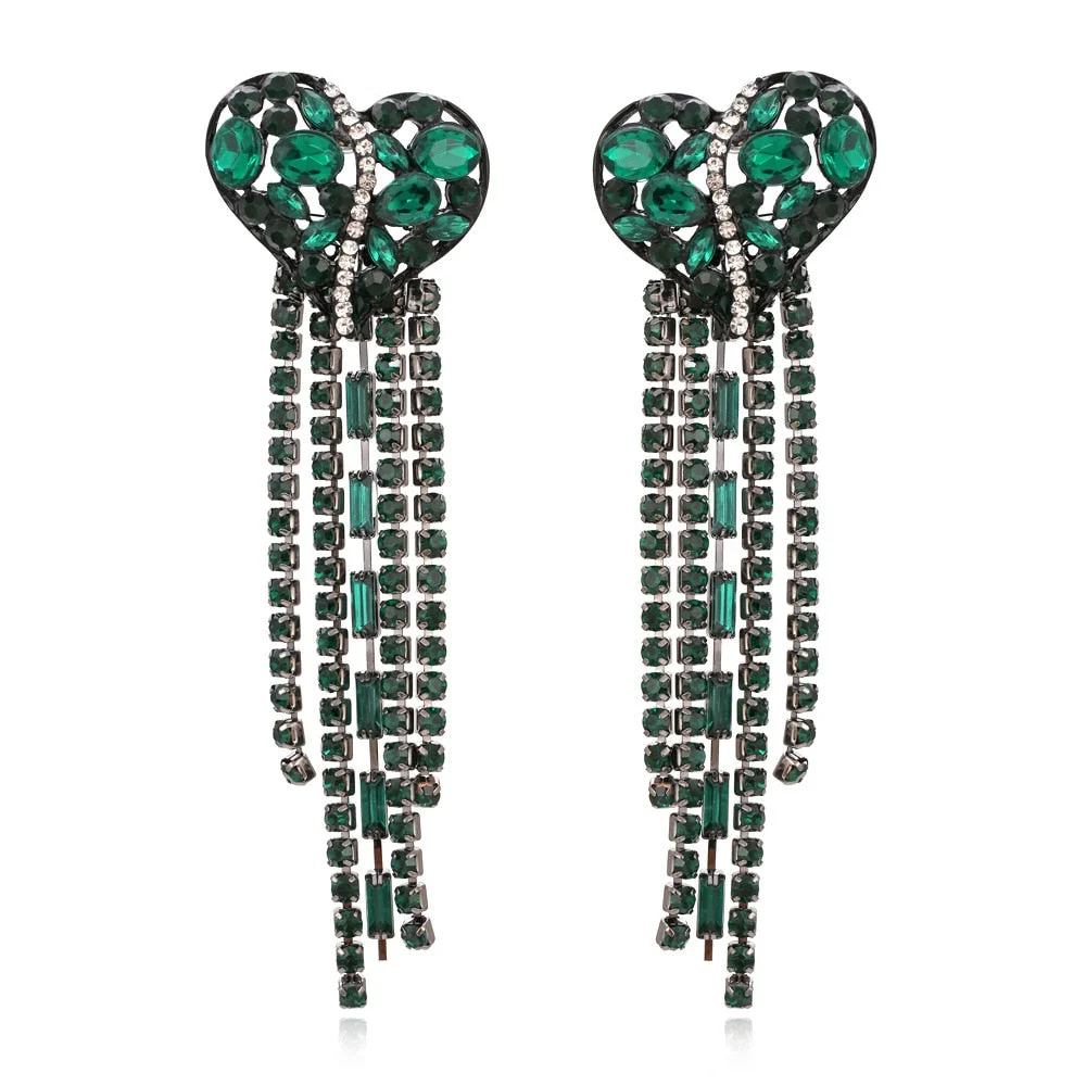 Dvacaman 2022 Valentine's Day Heart-Shaped Rhinestone Earrings For Women Shiny Statement Wedding Party Gift Crystal Drop Jewelry