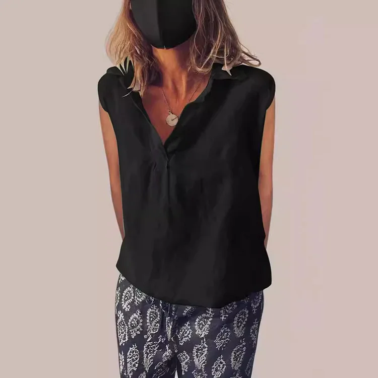 Vintage Solid Color V Neck Cotton Linen Comfy Shirt