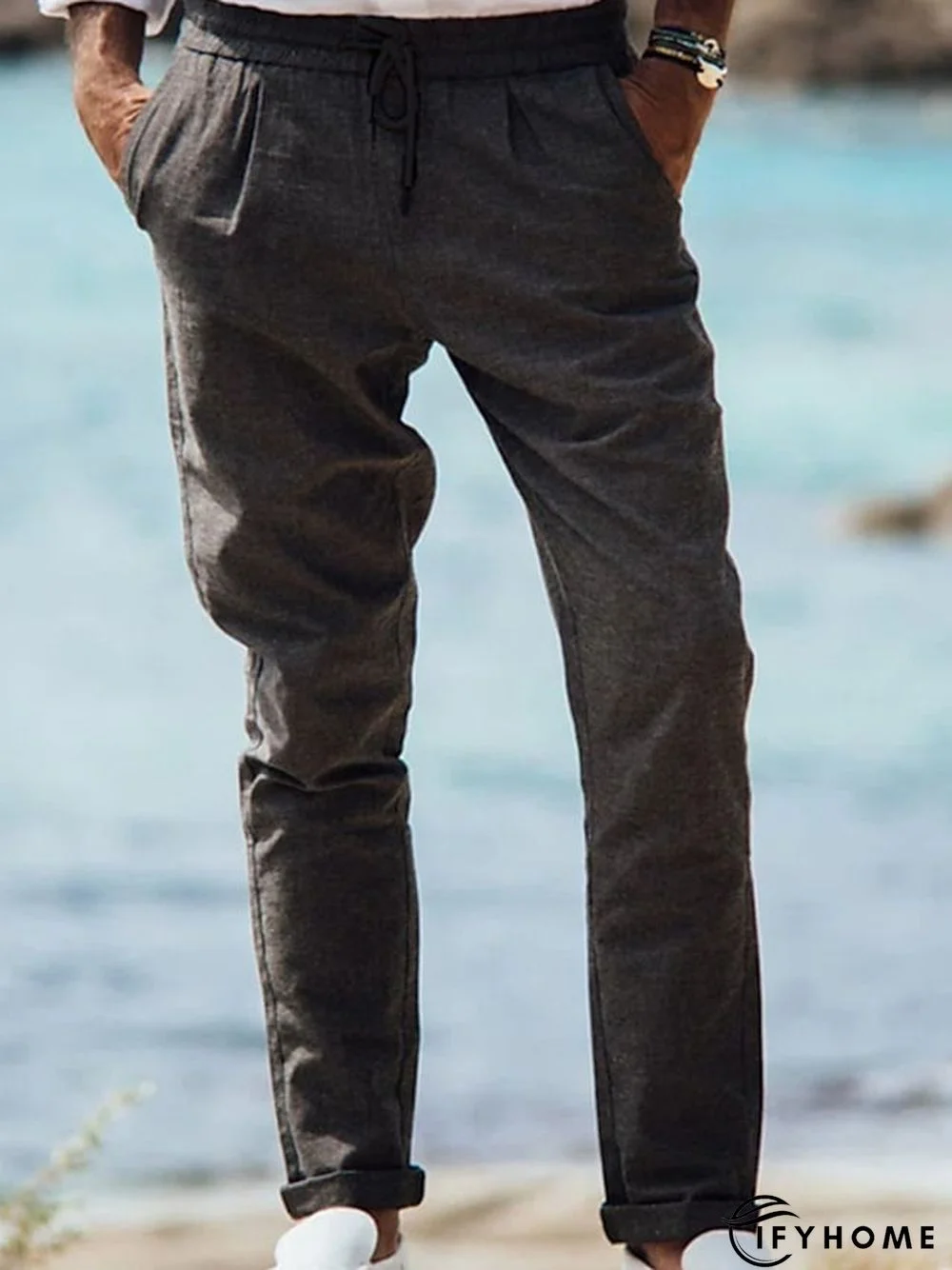 Men's Linen Pants Trousers Summer Pants Beach Pants Pleated Pants Drawstring Elastic Waist Plain Breathable Soft Casual Daily Holiday Linen / Cotton Blend Fashion Streetwear Black White Micro-elastic | IFYHOME