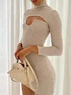 High-Neck Long Sleeve Hollow Split-Joint Sexy Slim Mini Dress
