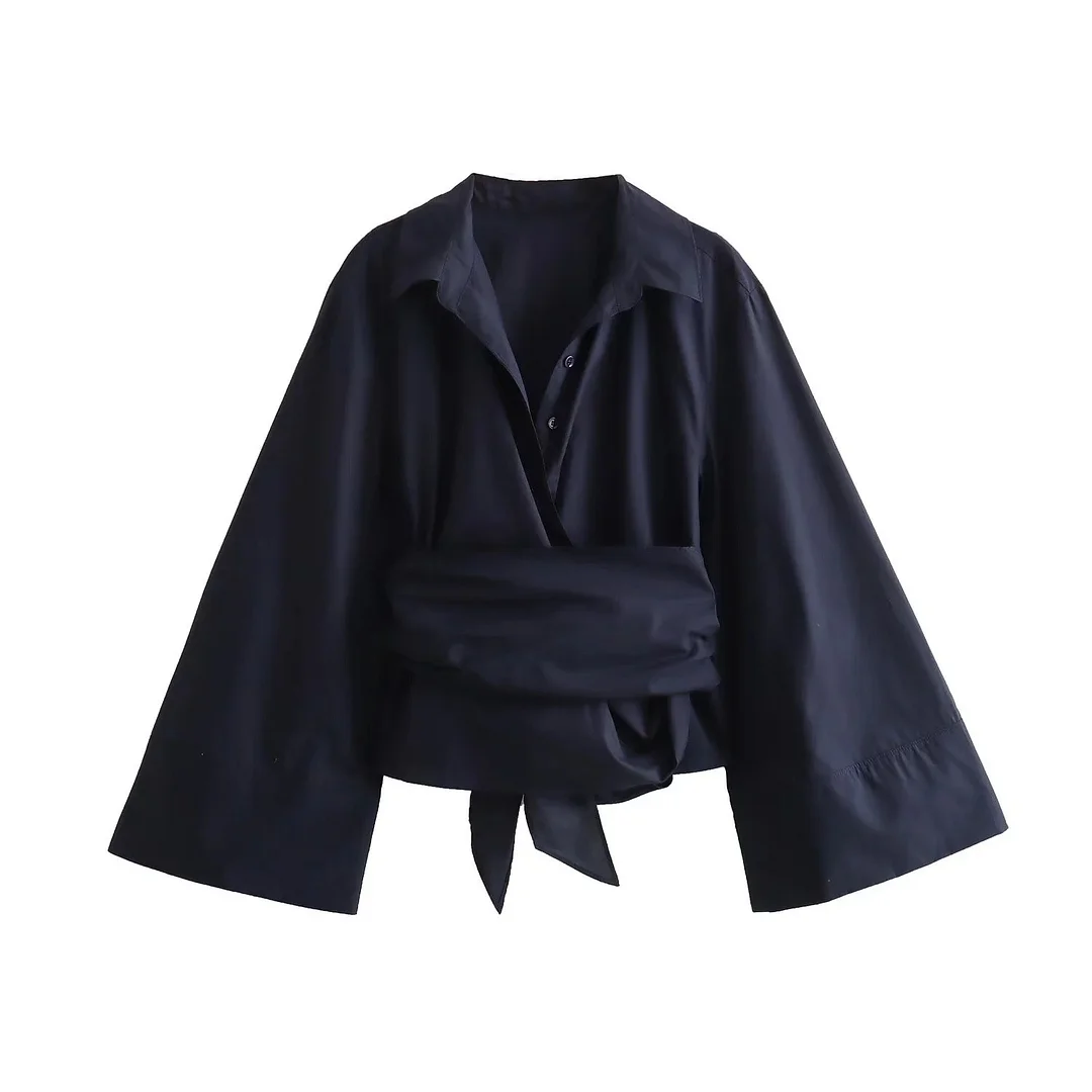 Nigikala Nigikala Women's Clothing Explosion Fashion Casual Collar Gold Buckle Dress Silk Shirt