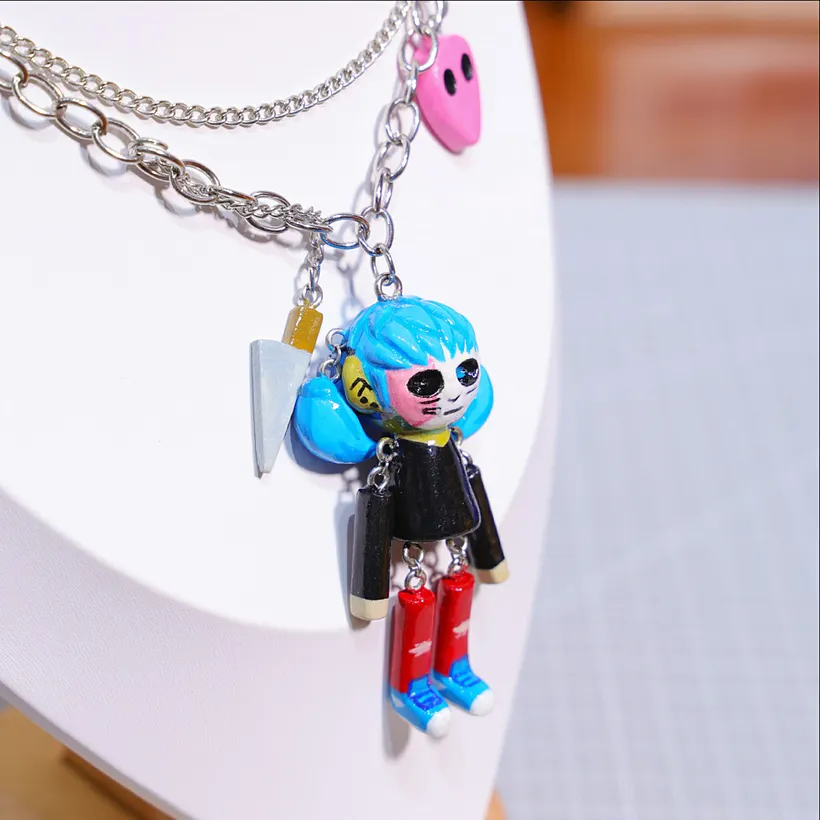 Sally face necklace and electric guitar keychain