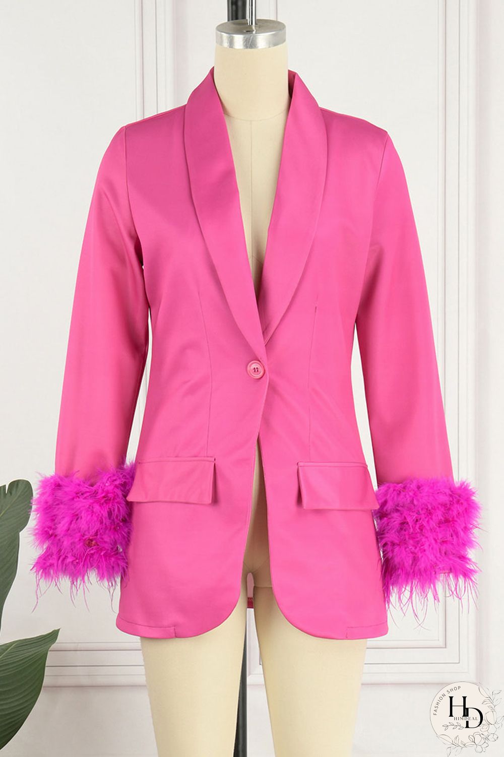 Black Casual Solid Patchwork Buttons Feathers Turn-back Collar Outerwear