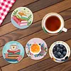 Ensemble de 8 pi&egrave;ces : kits de sous-verres de peinture en diamant maison avec support rond en bois de sous-verre d&rsquo;art en diamant avec coussin antid&eacute;r