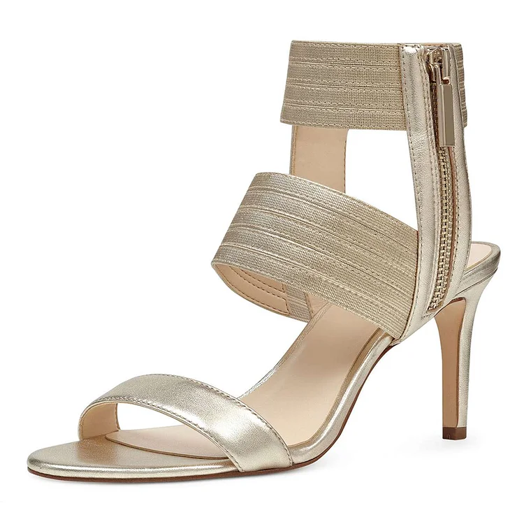 Champagne Ankle Strap Stiletto Heel Sandals for Women |FSJ Shoes