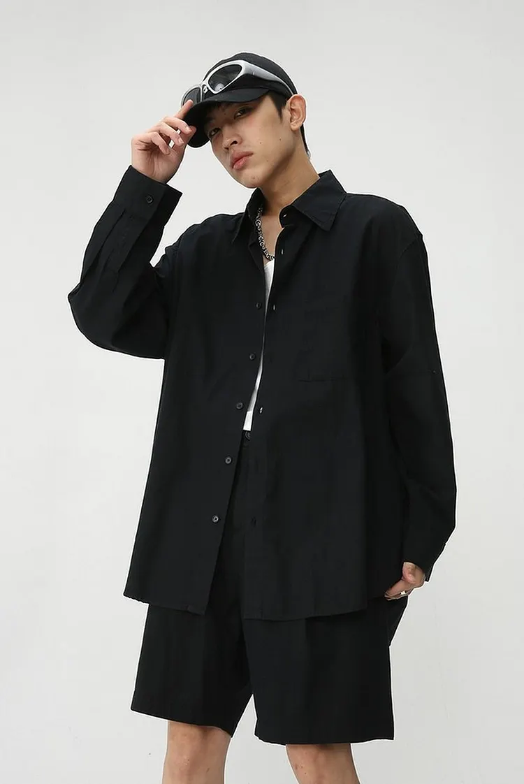 Oversized Long Sleeve Shirt with Pockets Solid Color Top for Casual Matching