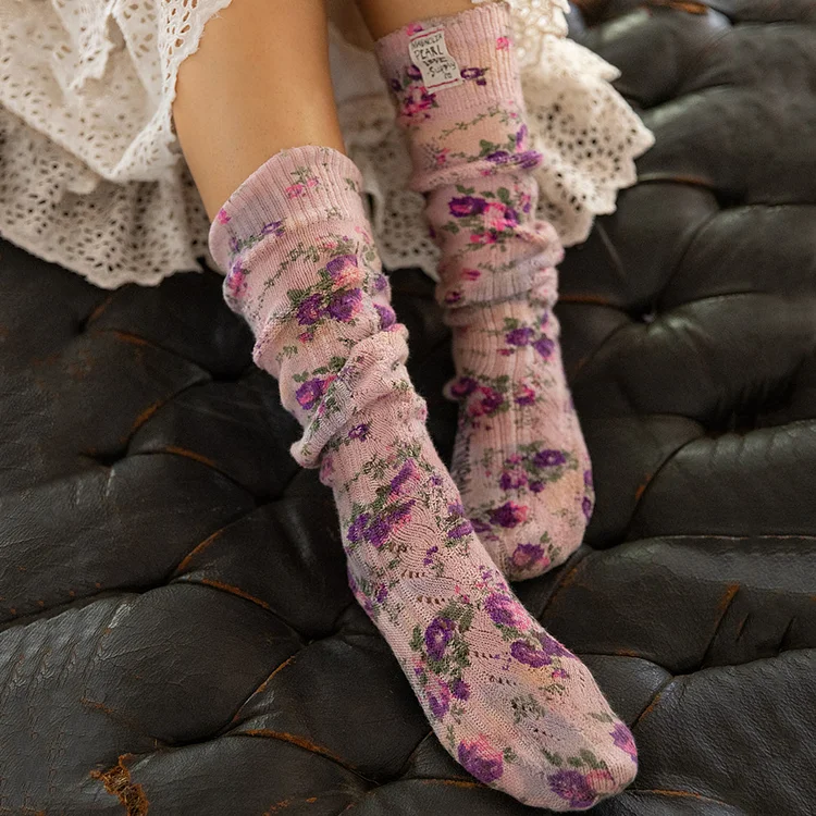 Abstract Creative Purple Floral Painting Art Comfy Socks