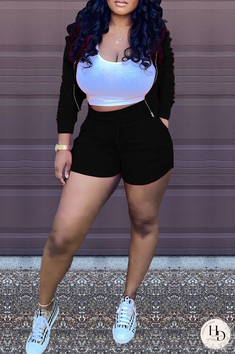 Black Fashion Casual Solid Cardigan Hooded Collar Long Sleeve Two Pieces (Without Vest)