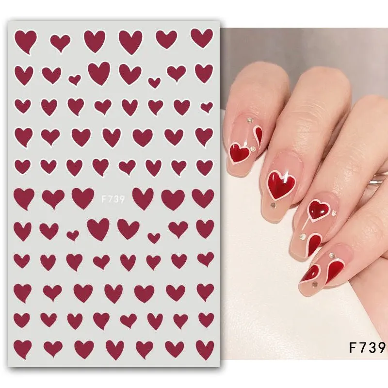 Black Red 3D Nail Sticker Self Adhesive Love Heart Star Butterfly Flower Nail Decals Slider DIY Nail Art Decoration-Nail Inspo